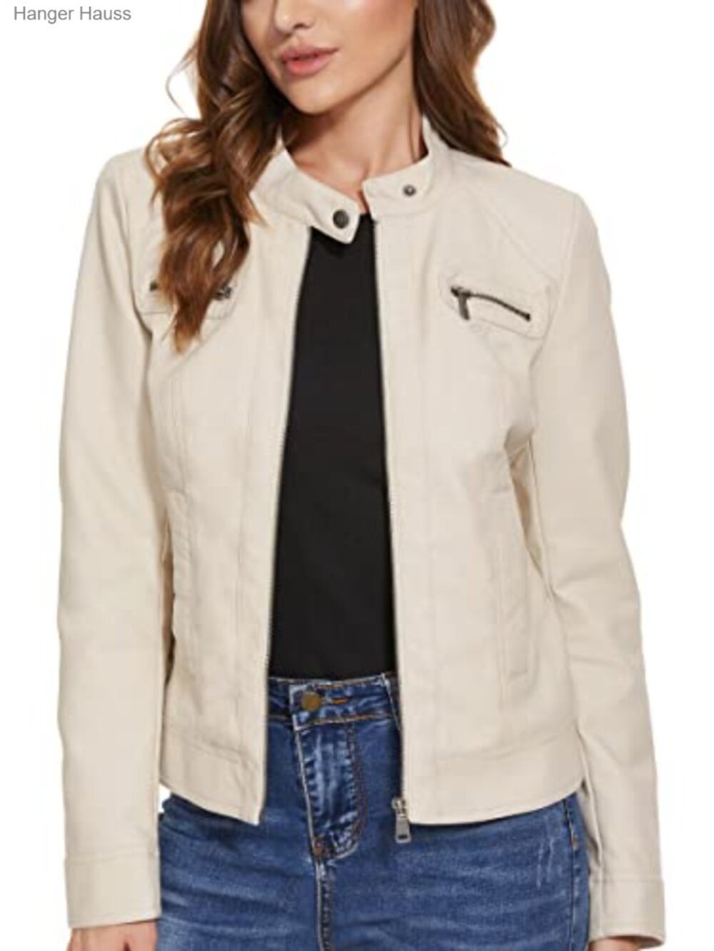 Women's Faux Leather Moto Biker Jacket Long Sleeve Zipper